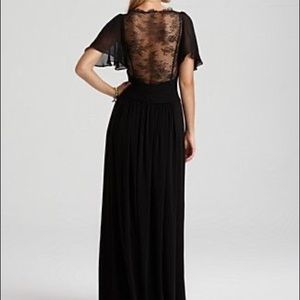 BCBG Chiffon Flutter Sleeve Lace Back Gown
